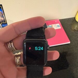 Black Smartwatch with Black Nylon Band - Apple brand but old style and charger